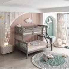 Grey Bunkbed with 2 Mattresses 3ft 4ft6 Double Trio