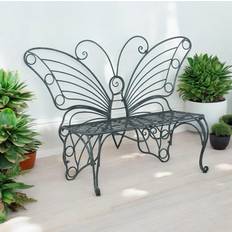 Grey - Metal Garden Benches Lily Manor Grey Butterfly Metal 150cm H x 103cm W x 54cm D Garden Bench
