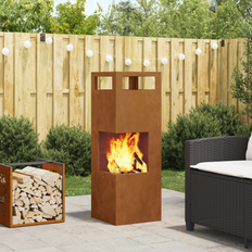 Fire Pits & Fire Baskets vidaXL Fire Pit Square Weathering Steel 35x35x100 cm