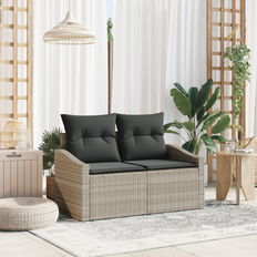 Soffa med förvaring utemöbler vidaXL 2-Sits Trädgårdsoffa med Förvaring dynor Grå Poly Rattan Soffa