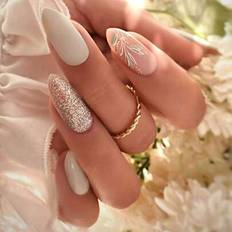 Shein Medium Almond Press On Nails With Glitter Design - For Women Girls