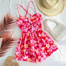 Shein Tween Girls Casual Floral Print Bow Twist Crisscross Strap - Multicolore