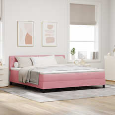 Frame Beds vidaXL Box Spring Matelas Rose Velours Lit avec Cadre