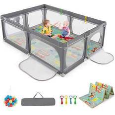 Grey Playpen Costway Baby Playpen 205 cm x 146 cm Dark Grey