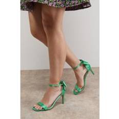 Green Heeled Sandals Oasis Satin Bow Back High Stiletto Heel Sandals - Green
