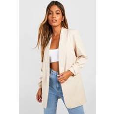 Beige Blazers boohoo Womens Ruched Sleeve Tailored Blazer - Beige