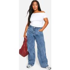Women Jeans boohoo Plus High Waist Bum Shaper Wide Leg Jean - Blue