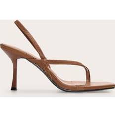 Brown Heeled Sandals on sale PrettyLittleThing Pu Square Toe Thong Sling Back Mid Heeled Sandals - Chocolate