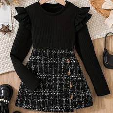 Shein Flounce Trim Long Sleeve Top Tweed Knit Set - Spring