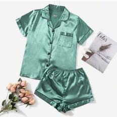Satin pj set Shein Contrast Binding Satin PJ Set - Pajama