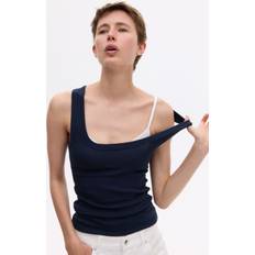 Blue Tank Tops H&M Ladies Fitted Vest Top - Navy Blue