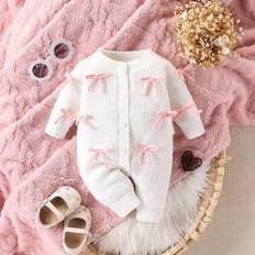 Babies Jumpsuits Shein Baby Girl Versatile Knitted Jumpsuit 3D Bow Long Sleeve - Multicolor