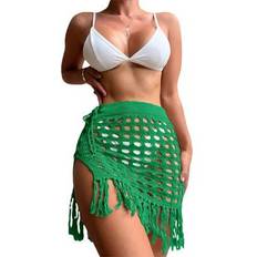 Polyester Swimsuit Cover-Ups & Sarong Wraps Shein Women Knitted Sarongs Solid Color Hollow-Out See-Through Tassel