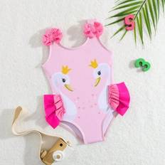 Shein Baby Girl Swan Print Patchwork Ruffle One-Piece Swimsuit
