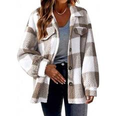 Checkered Jackets Shein Women Plaid Jacket Long Sleeve Turn-Down - Closure