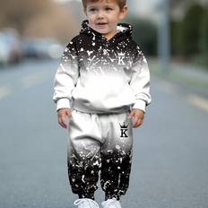 Shein Baby Boy Casual Ombre Pattern Loose Knit Soft Hoodie Pants Set - Autumn/Winter