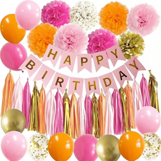 Shein Pink And Orange Happy Birthday Party Decorations 21st