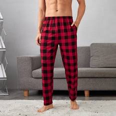 Checkered - Men Sleepwear Shein Men Buffalo Plaid Slant Pockets PJ Trousers