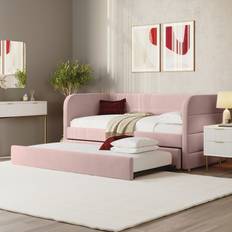 Newton Velvet Single Day with Trundle Pink Frame Bed