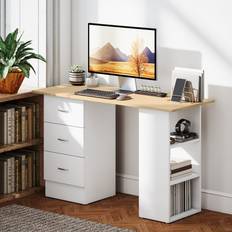 Homcom Natural Writing Desks Homcom 120cm Computer With 3 Shelf Drawers Writing Desk