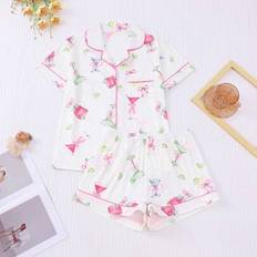 Yellow Sleepwear Shein Women Summer Lemon Wineglass Print Pajamas Set