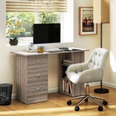 Homcom 120cm Computer With 3 Shelf Drawers Grey Writing Desk