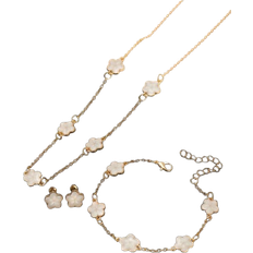 White - Women Jewellery Sets Shein 1set Fashionable 5-Petal Flower Necklace, Earrings And Bracelet Jewelry Set Valentines,Mom,Mother,Mother's Day,Gift