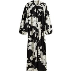 H&M Linen Blend Tie Belt Dress - Black/White Floral