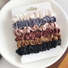 Multicolour Hair Ties Shein 6pcs Women Satin Silk Scrunchies, Black/White/Pink/Blue, Medium Size Hair Ties With Elegance, Retro, Simple And Minimalist Style, Perfect For Daily Casual, Party, Commute, Vacation, Hair Styling, Makeup And Outfit Accessoriesscrunchy Hair Ties