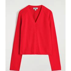 Women Cardigans COS Knitted Cotton V-Neck Cardigan - Red