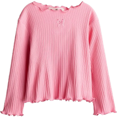 H&M Overlock-Detail Cotton Top - Pink/Bow (1246496001)