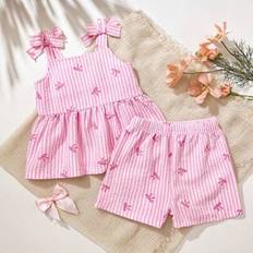 Shein Baby Girl Toddler Vacation Striped Bow Tank Top Shorts Set - Spring/Summer