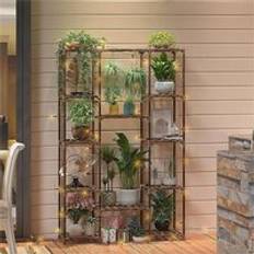 LivingAndHome Brown Multi Tier Wood Plant Stand