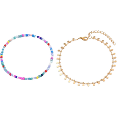 Shein 2pcs Random Color Block Beaded Anklet