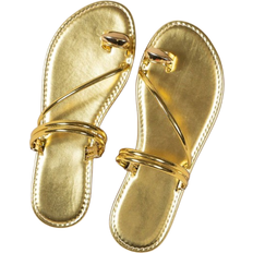 Shein Women's Two Wearing Ways Flat Sandals With Toe Ring Strap, Gold,2024 New