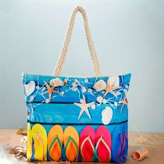 Women Beach Bags Temu Large Capacity Beach Tote Bag Vibrant Coastal Prints - White