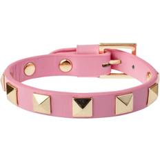 Dark Leather Stud Bracelet Bubblegum Pink