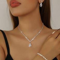 Copper Jewellery Sets Shein Bridal Jewelry Set Elegant Necklace Earrings Bracelet Inlaid - Daily Wear