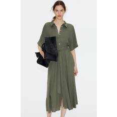 H&M Tie-Belt Shirt Dress - Dark Khaki Green