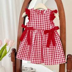 Children's Clothing Shein Babygirl Fashionable Cute Plaid Bow Decor Dress - Summer