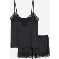 H&M Lace-Trimmed Satin Pyjamas - Black