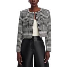 Leather Jackets Self-Portrait Embellished Houndstooth Cropped Jacket - Black