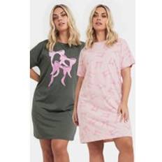 Grey Nightgowns Yours Curve Women's Plus Size 2 Pack Bow Print Nightdresses - Grey