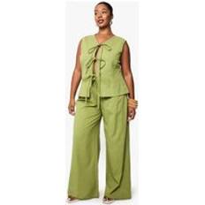 boohoo Plus Tie Front Sleeveless Top And Paperbag Trouser Co-Ord - Green