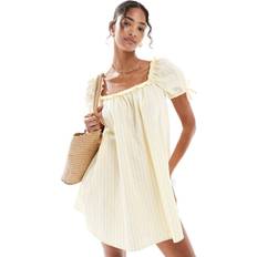 New Look Stripe Square Neck Poplin Mini Dress - Yellow