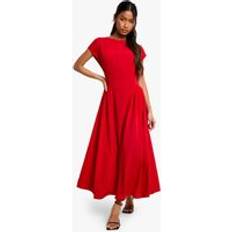 Midi Dresses - Short Sleeves boohoo Textured Volume Skirt Midaxi Dress - Red