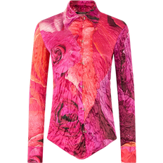 Roberto Cavalli Rosenttryckt Silkeskjorta Med Juvelprydda Knappar - Multicolor