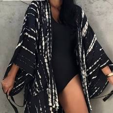 Temu Bohemian Beach Striped Print Kimono Cardigan - Blue