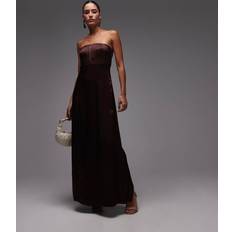 Topshop Satin Bandeau Midi Dress - Chocolate