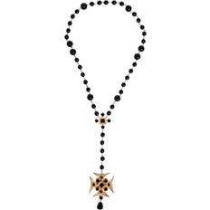 Dolce & Gabbana Guld Kors Halsband Med Svarta Pärlor